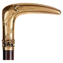 Antique Jewel Walking stick depicting a heron, signed Plisson and Hartz, Paris 1900