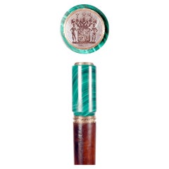 Walking stick, gold, malachite handle, Signed Gabriel Falguieres. France 1900.