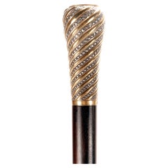 Silver handle walking stick with cameo, signed Balbino, Turin, Italy 1860.