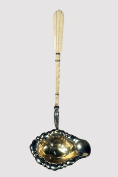 Cuchara perforadora de plata con mango de hueso, M & S, Viena Austria 1880.