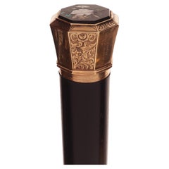 Jeweled walking stick, in gold with pietradura, Florentine mosaic. USA 1844.