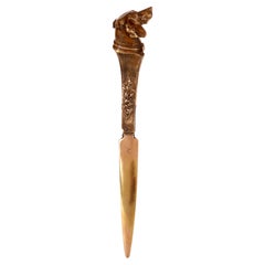 A bronze paper knife letter opener depicting a dachshund head, Austria 1890.