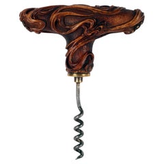 Antique boxwood Art Nouveau corkscrew, France 1900.