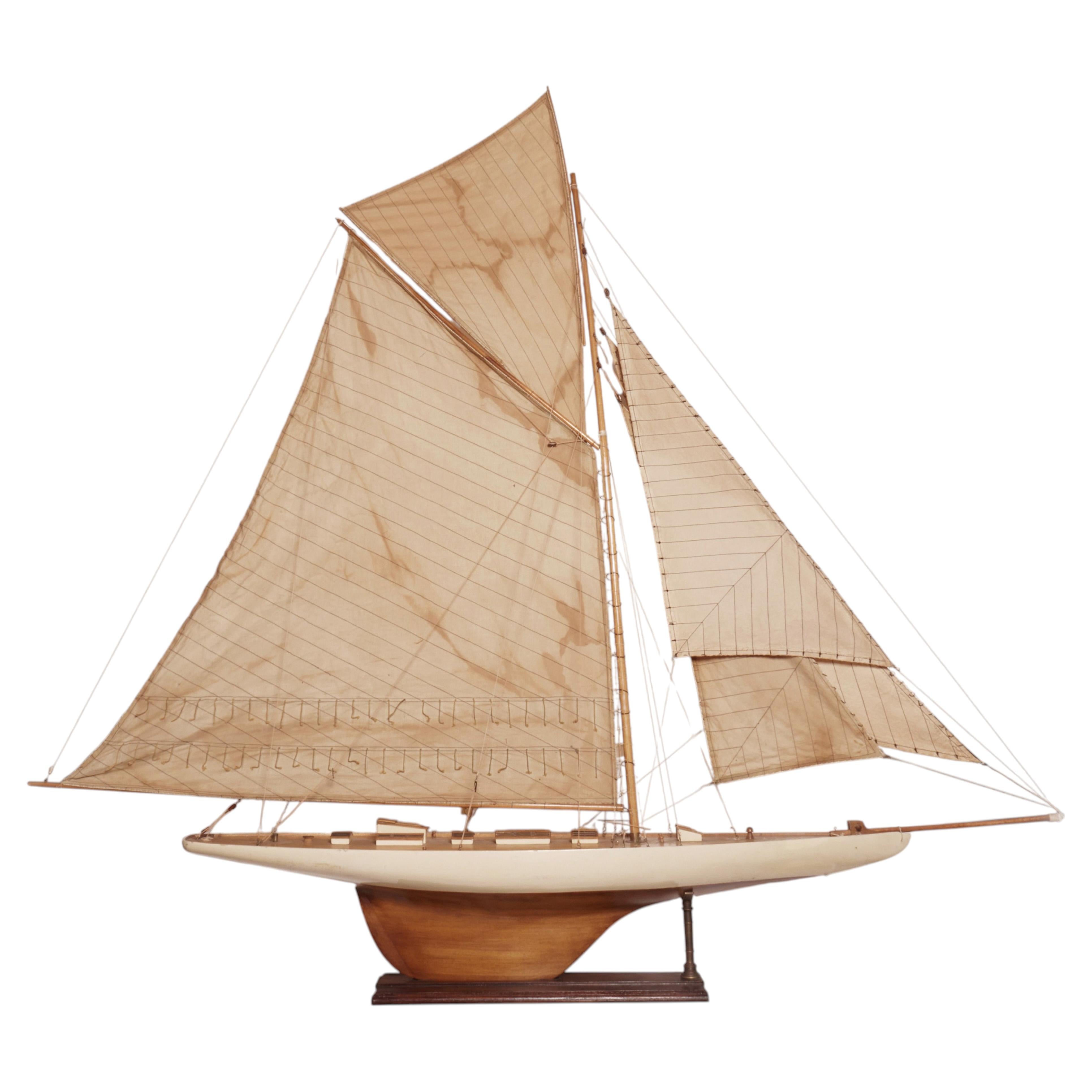 Rare Sailing Boat Model, Mahogany & Maple, Brass Details, Belgium 1940