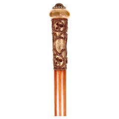 Gold jewel walking stick with garnet stone. By Antoine Bricteux, France 1901.