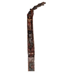 Folk art walking stick depicting flowers and characters, Russia 1830.