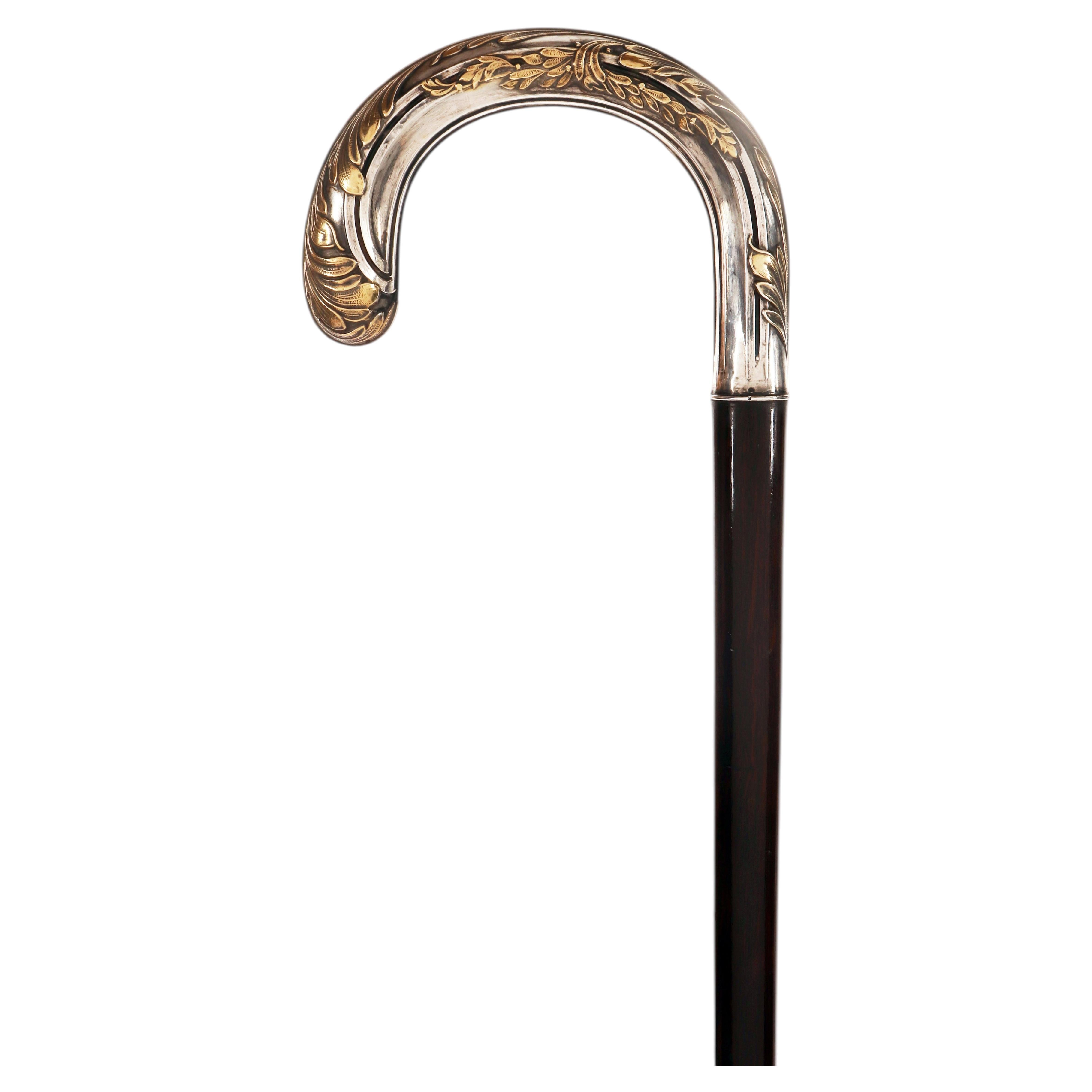 Bouton de marche Art Nouveau, bouton à charnière argentée avec feuilles, France 1900.