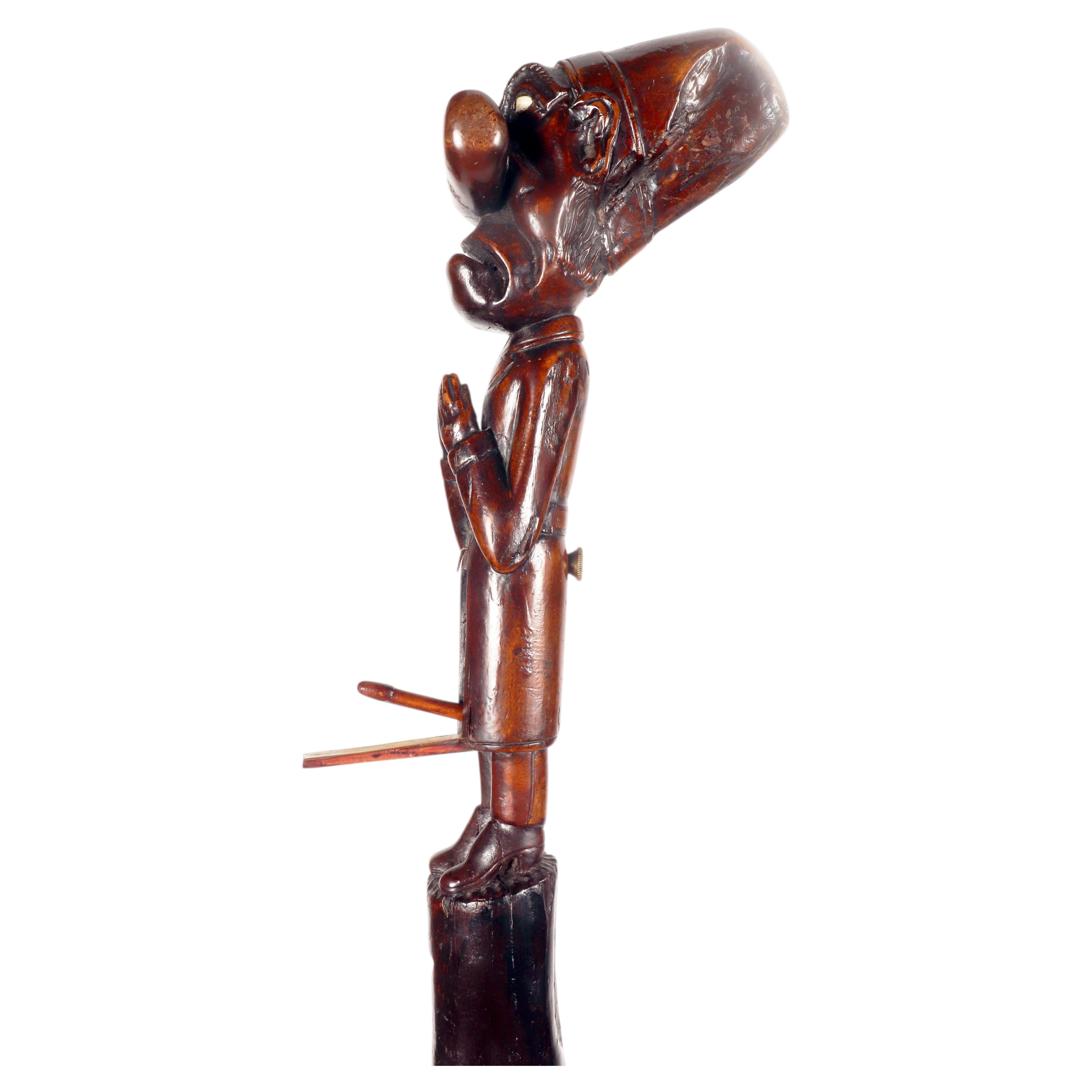 Erotic folk art  walking stick depicting a man in act of praying, England 1850. For Sale