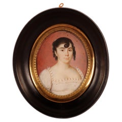 Miniature avec sujet féminin, aquarelle sur ivoire, France 1800.