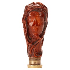 Art Nouveau boxwood seal: a veiled woman’s face, Italy end of 19th century.