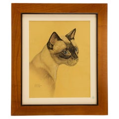 Siamese Cat Color Print, Mid-20th Century, Framed, USA Circa 1940