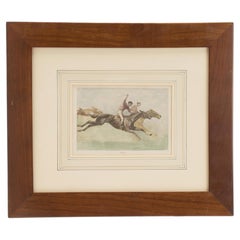 A watercolor finished print depicting galloping horses with jockeys, USA 1900.
