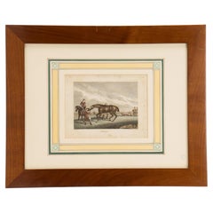 A watercolor finished print depicting racing horses, England 1799.