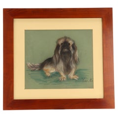 A pastel painting on paper, depicting a Pekingese dog, England 1940.