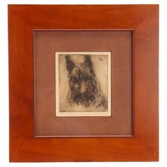 An original etching of a West Island Black terrier dog, USA 1934.