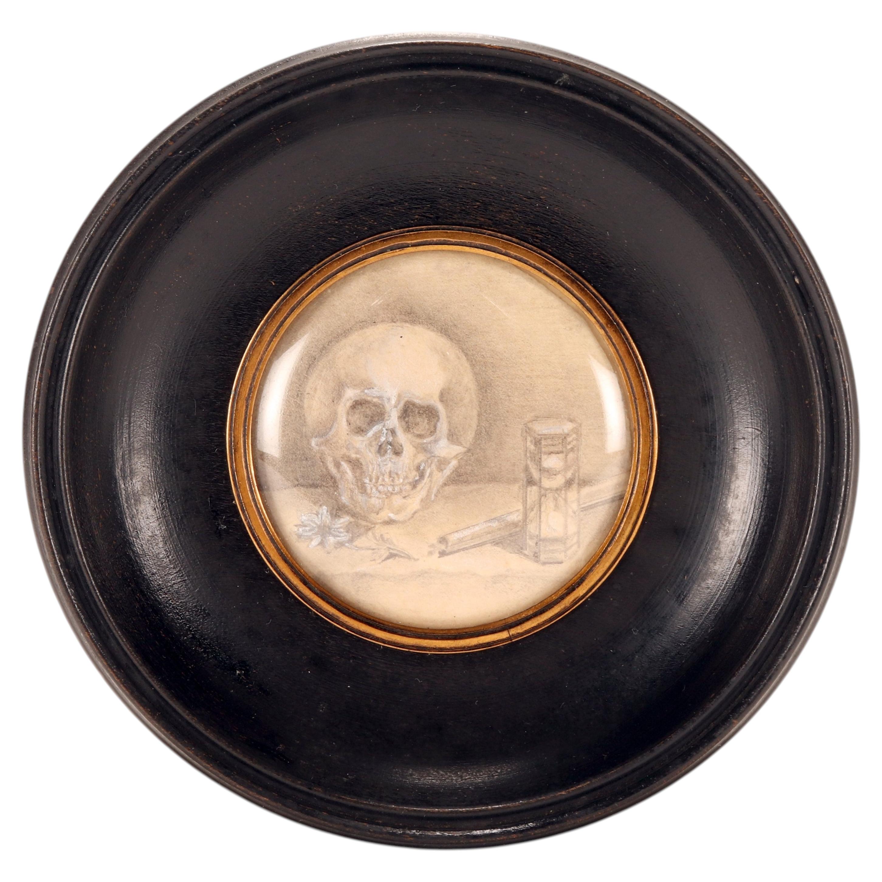 Miniature painted in pencil on paper, depicting a Vanitas, Germany circa 1850.