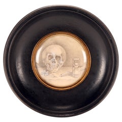 Mit Bleistift auf Papier gemalte Miniatur, die eine Vanitas darstellt, Deutschland um 1850.