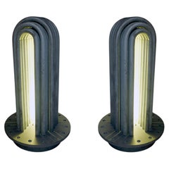 Pair of lamps made with cast iron radiator coils, Italy, early 20th century.