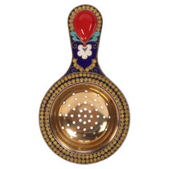 Silver and cloisonné enamels tea strainer, Soviet Union 1940.