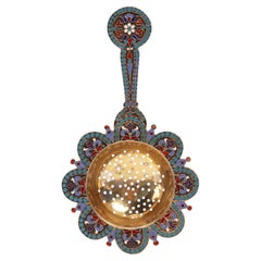 Silver and enamels cloisonné tea strainer, Moscow, 1884.