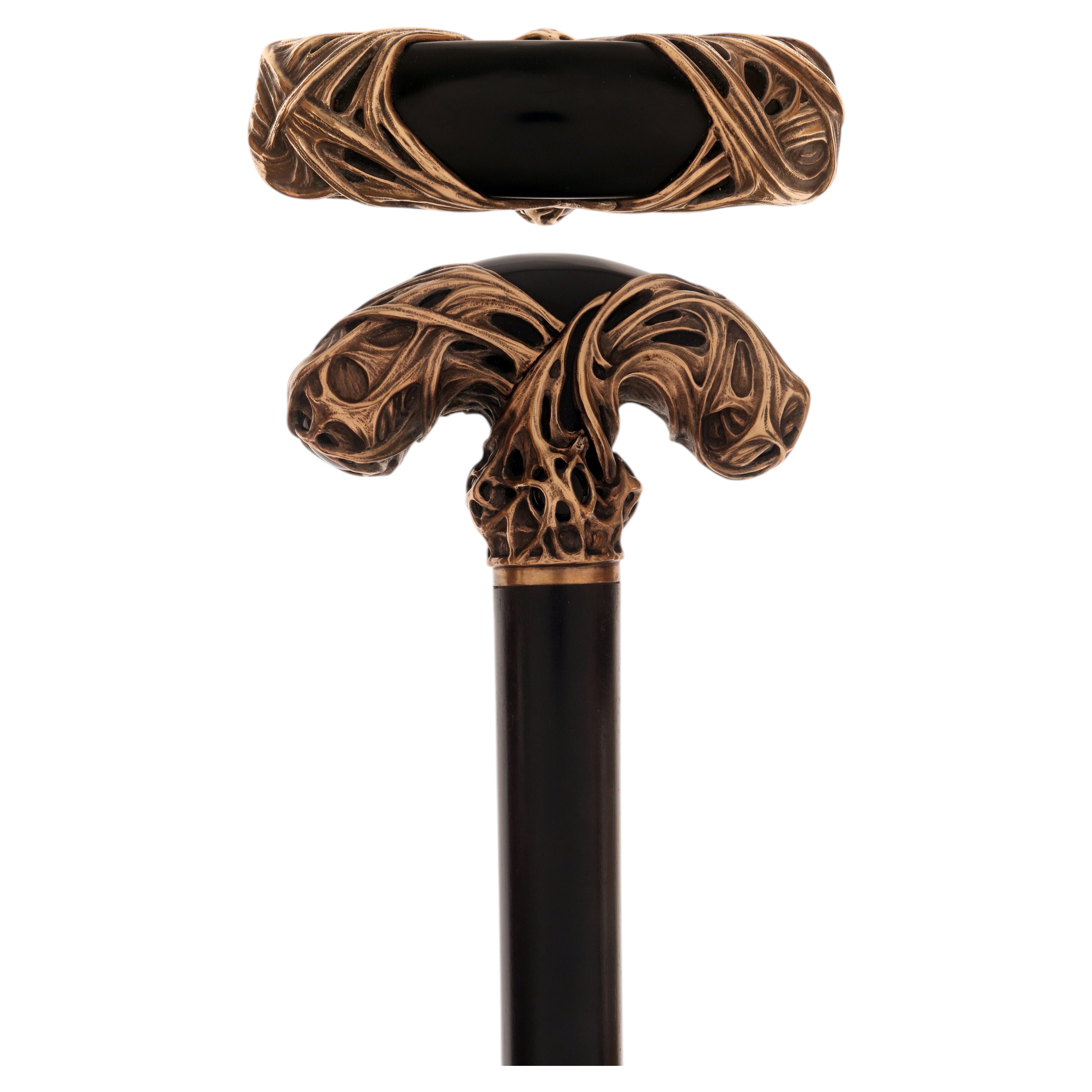 Spazierstock im Jugendstil aus vergoldetem Silber und Onyx, signiert „Siegfried Bing“, Paris, 1900–1905. im Angebot