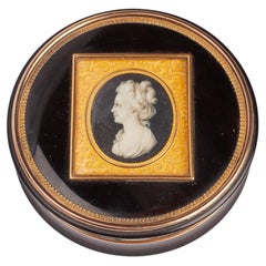 Tortoiseshell & gold snuffbox with miniature, signed P.A. Montauban, Paris 1800.