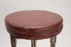Adjustable chromed metal stool with round leather top, United States 1930.