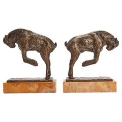French bronze goat bookends by Pierre Laurel, foundry Guillemard. France 1920.