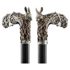 Walking stick with hare's head knob, signed František Anýž, Prague 1905.
