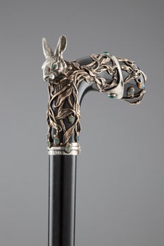 Walking stick with hare's head knob, signed František Anýž, Prague 1905.