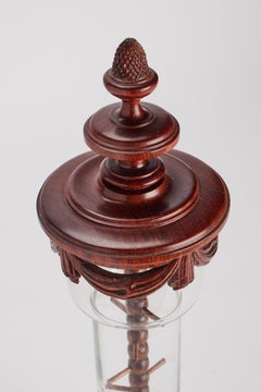 Rare glass & carved wood cascade dice tumbler with bone dice, France c. 1880.