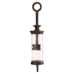 Antique glass & vulcanite medical lavage syringe, England late 19th century.