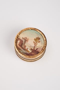 Louis XVI gold, tortoiseshell & gouache miniature snuff box, France late 18th C.