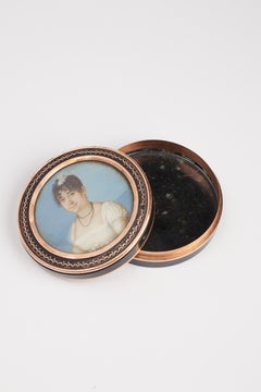 Rare Empire moss agate & gold snuff box with portrait miniature, France 1810.