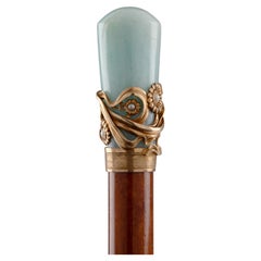 Art Nouveau cane: gilded silver knob with aquamarine & pearl flora, Russia 1900.