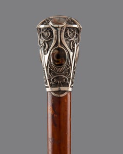 Scottish Arts & Crafts silver walking stick with dendritic. Edimburgh, UK 1898.