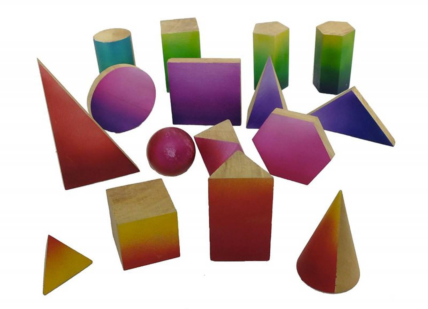 Fruitwood Group of 16 Wooden Geometric Models for Teching