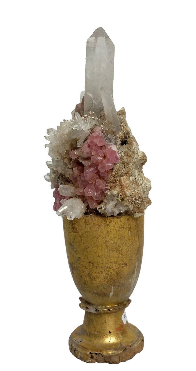 Italian Wunderkammer Naturalia Mineral Specimen, Adruze of Rock Crystal and Pink Quartz