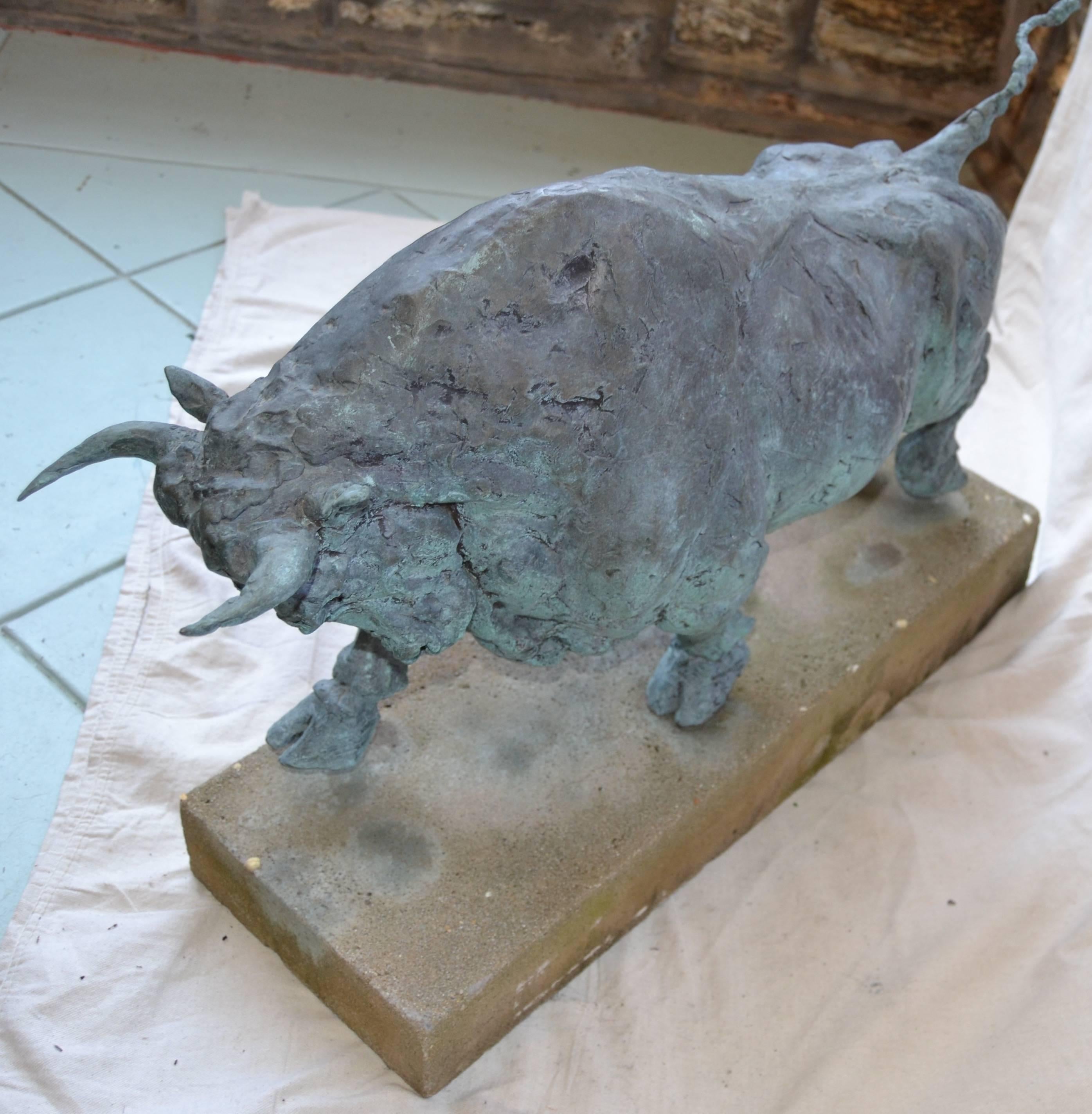 Bronze Garden Sculpture of a Bull In Excellent Condition For Sale In North Egremont, MA