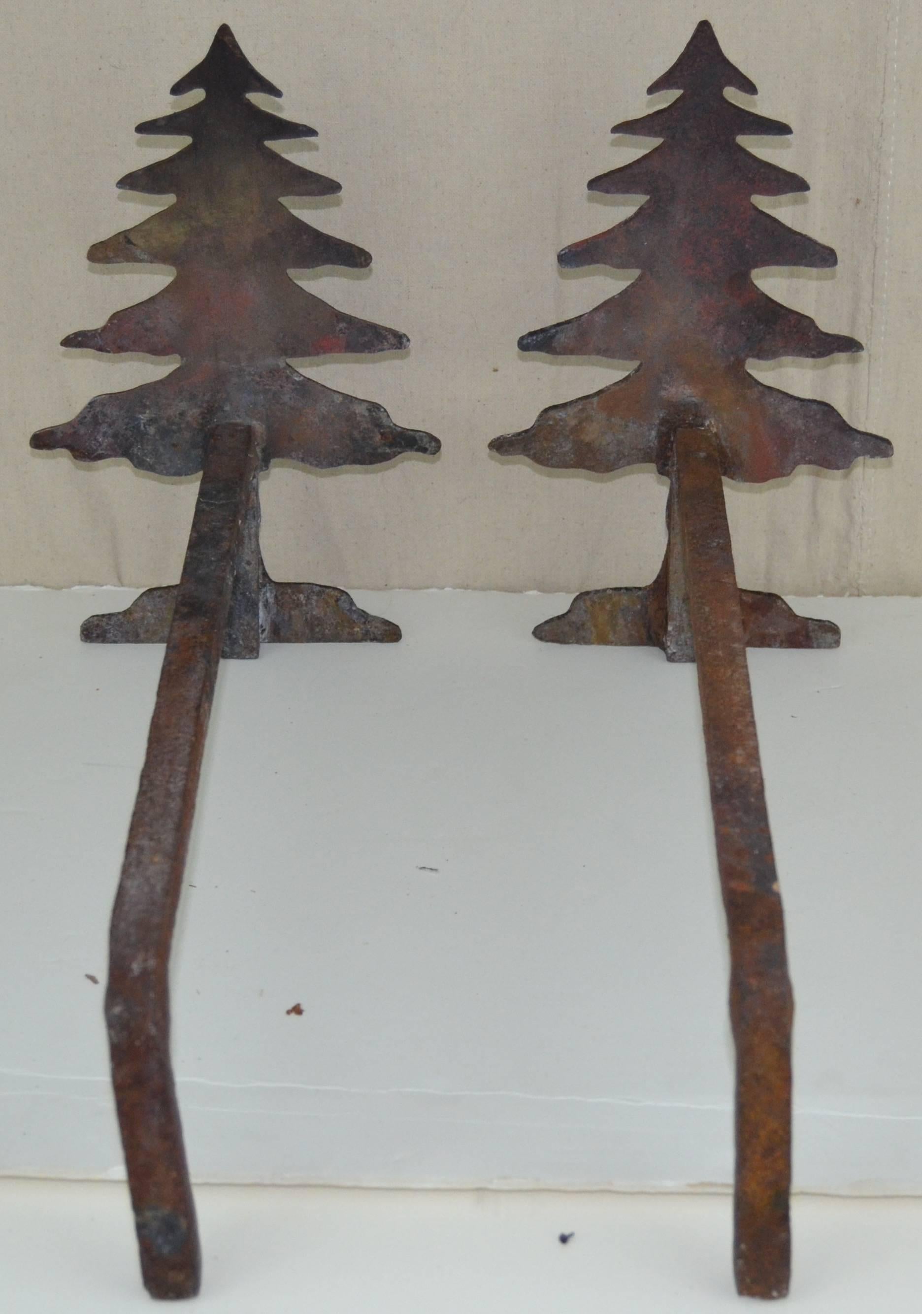 Pine Tree Andirons In Good Condition In North Egremont, MA