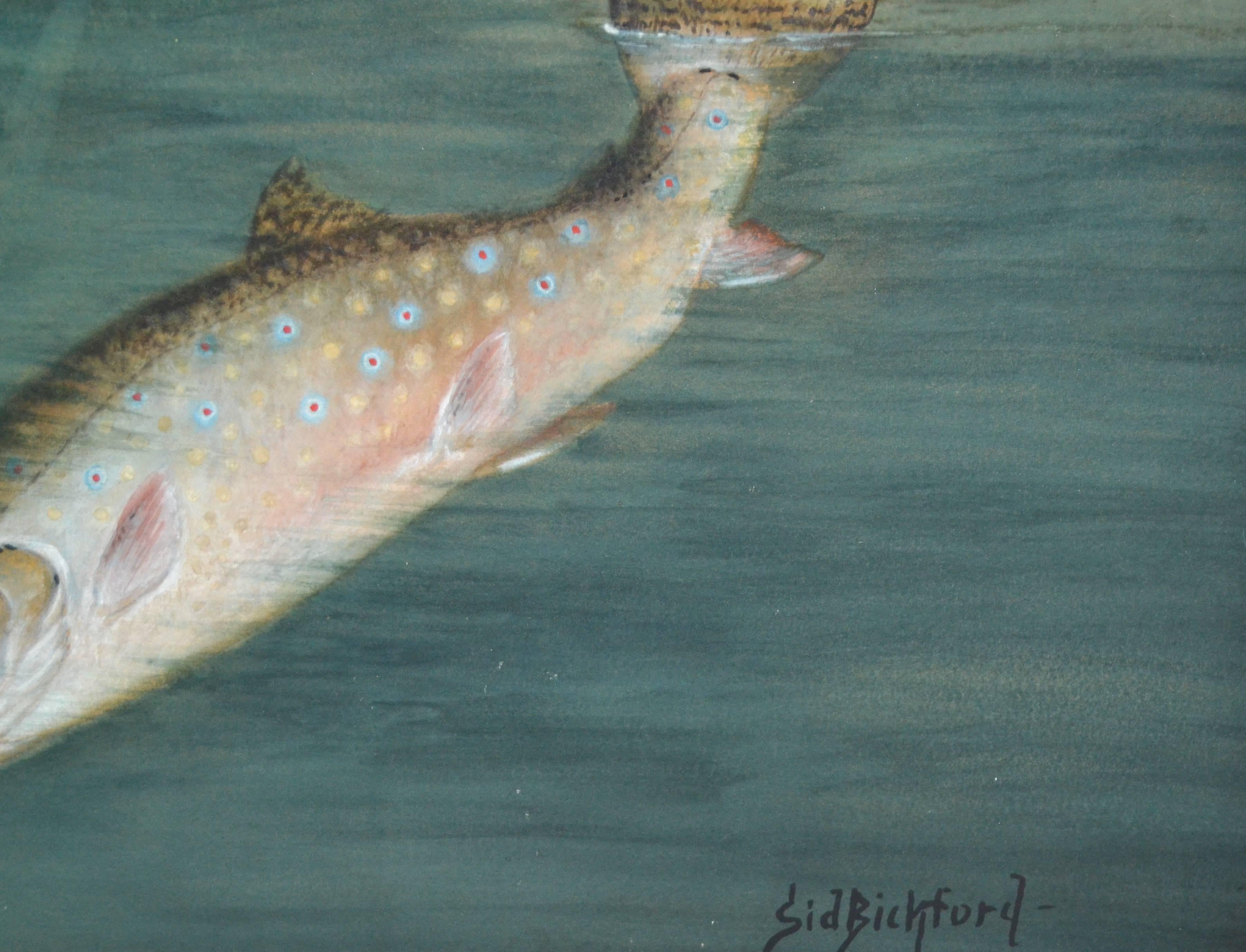 Brook Trout Painting by Sid Bickford In Excellent Condition In North Egremont, MA