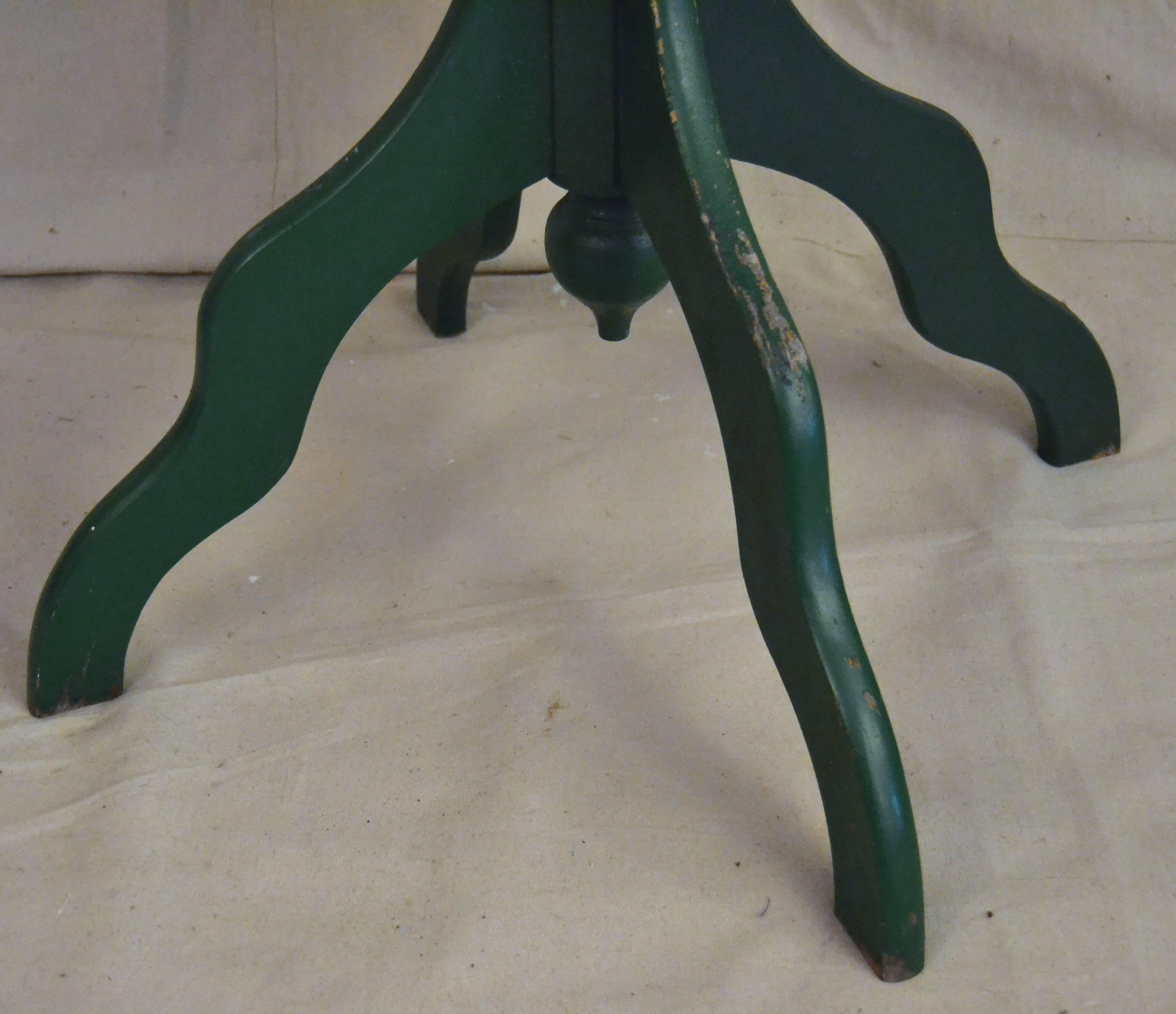Green painted table with shapely legs and a turned acorn finial. Good proportions and sturdy construction make this graceful and sculptural table especially useful. From a Southern Berkshire County estate and likely made in Berkshire County