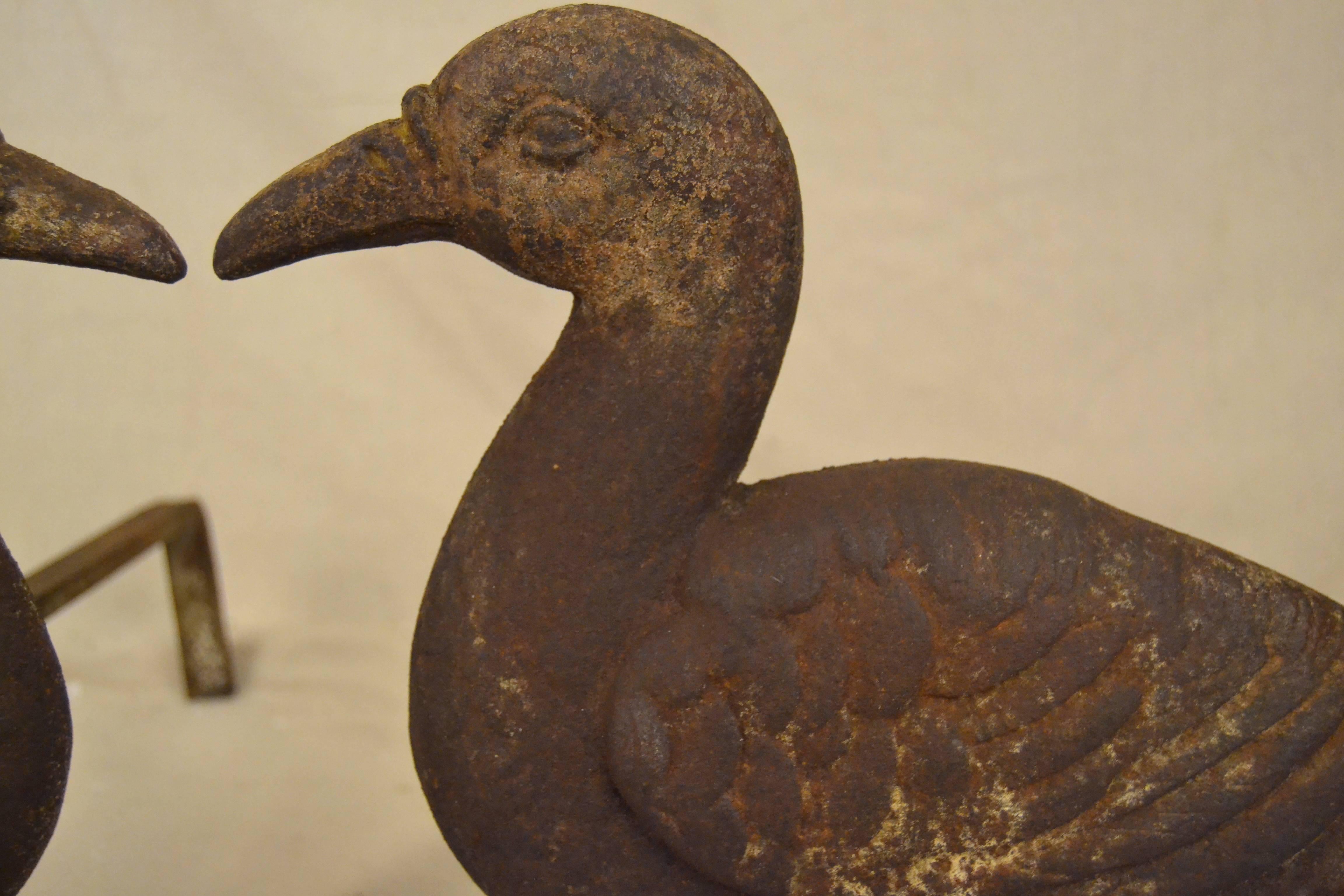 Folk Art Duck or Goose Andirons For Sale