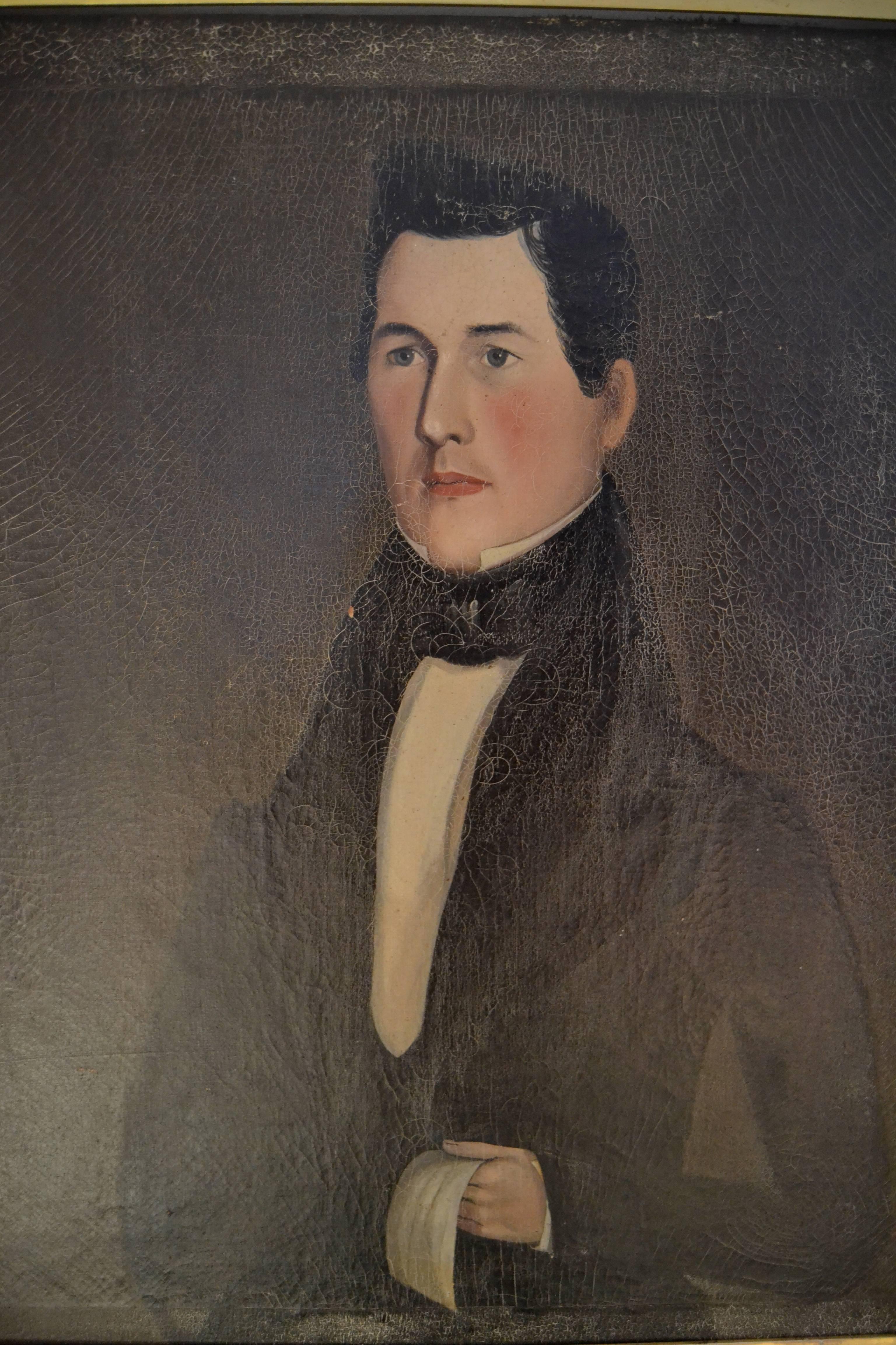 Early 19th Century New England Folk Art Portrait of a Handsome Young Man For Sale 1