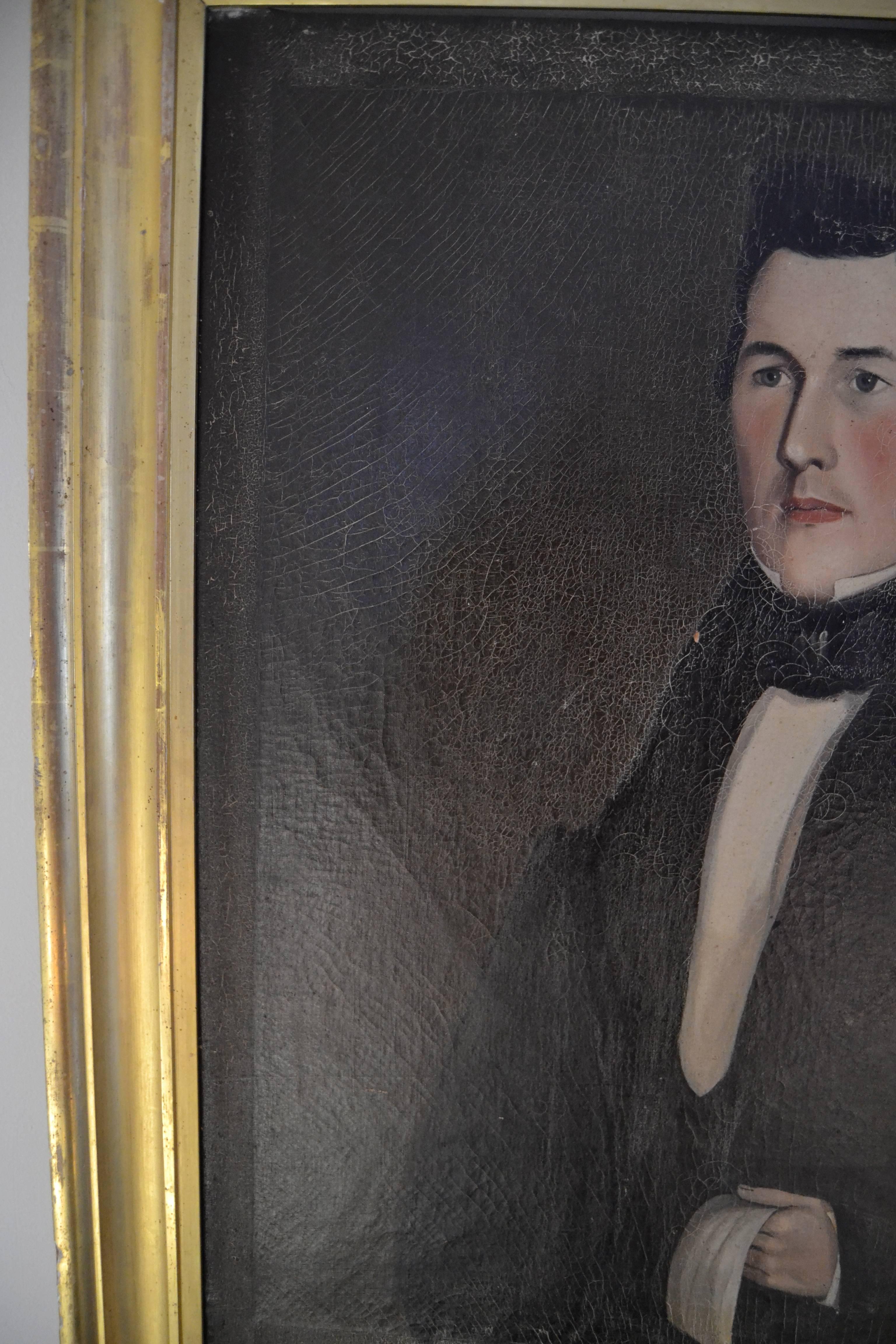 Early 19th Century New England Folk Art Portrait of a Handsome Young Man For Sale 2