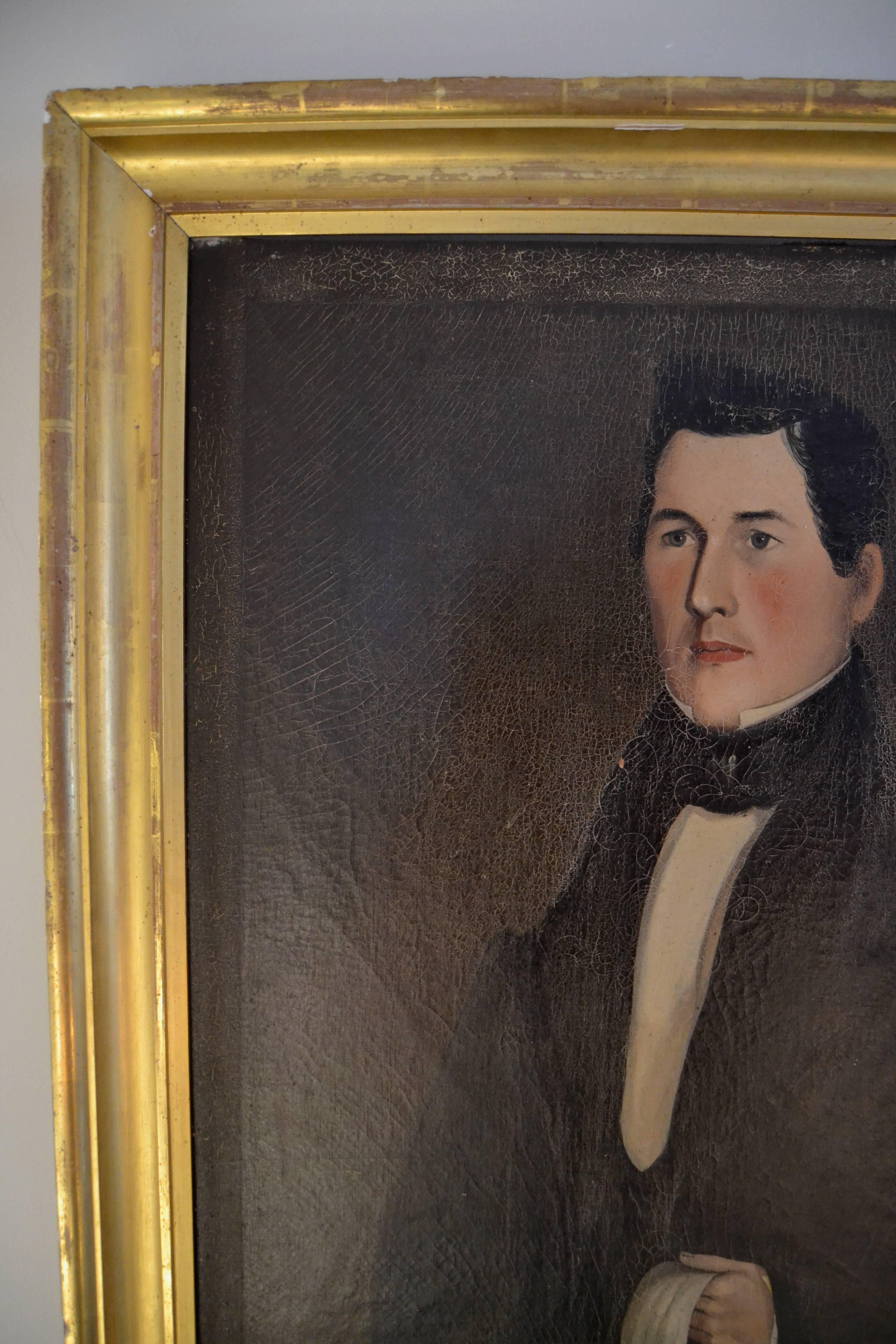 Early 19th Century New England Folk Art Portrait of a Handsome Young Man For Sale 3