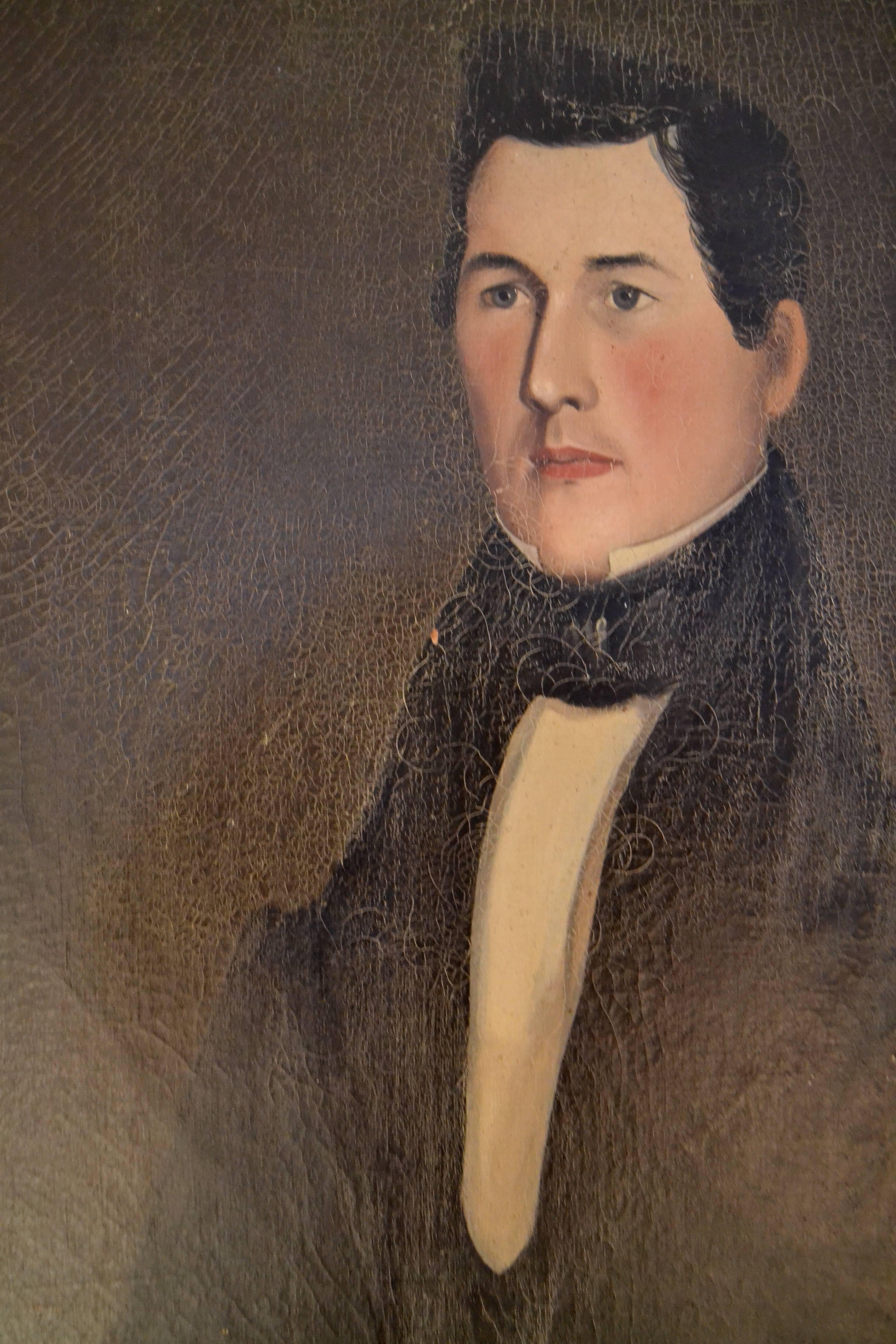 Early 19th Century New England Folk Art Portrait of a Handsome Young Man For Sale 5