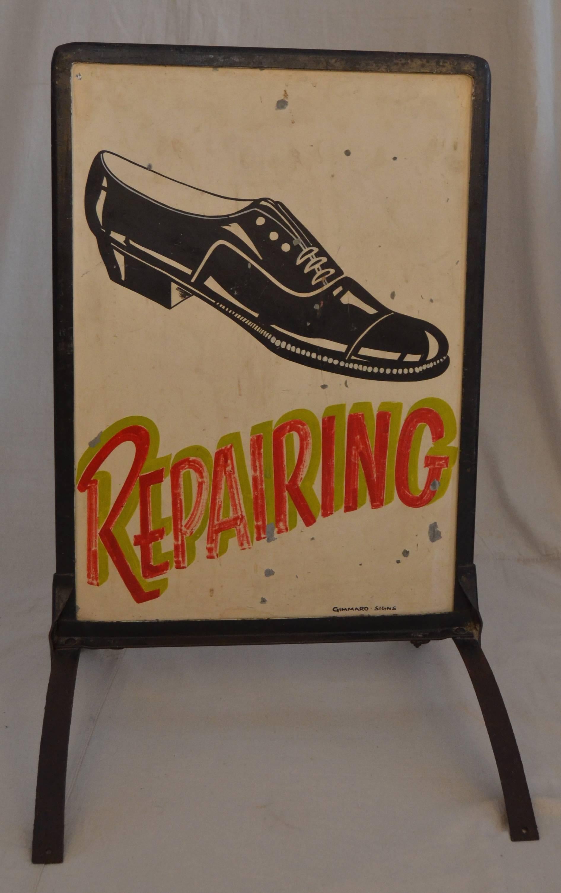 American Depression Era Sidewalk Shoe Repair Sign For Sale