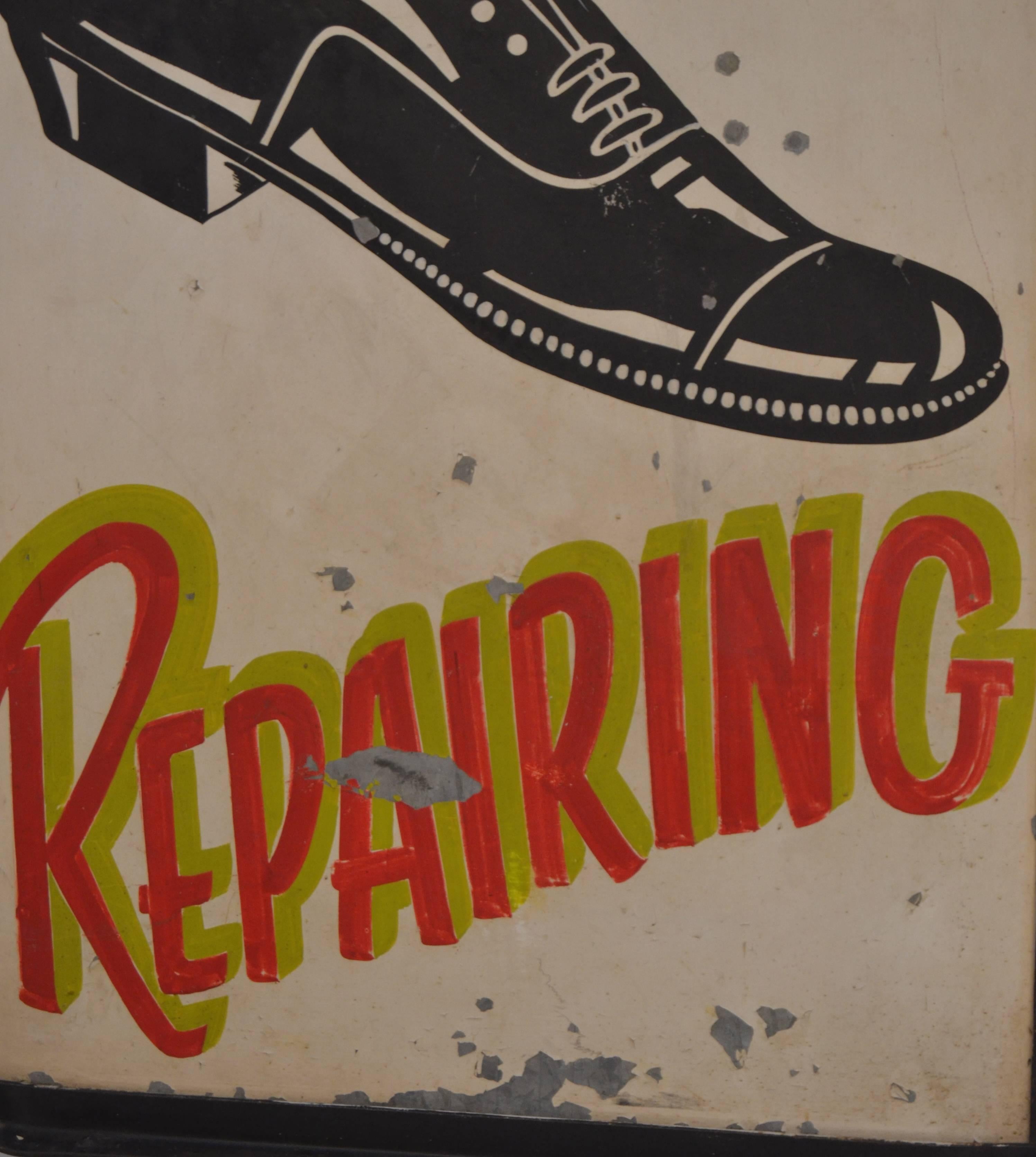 Depression Era Sidewalk Shoe Repair Sign For Sale 2