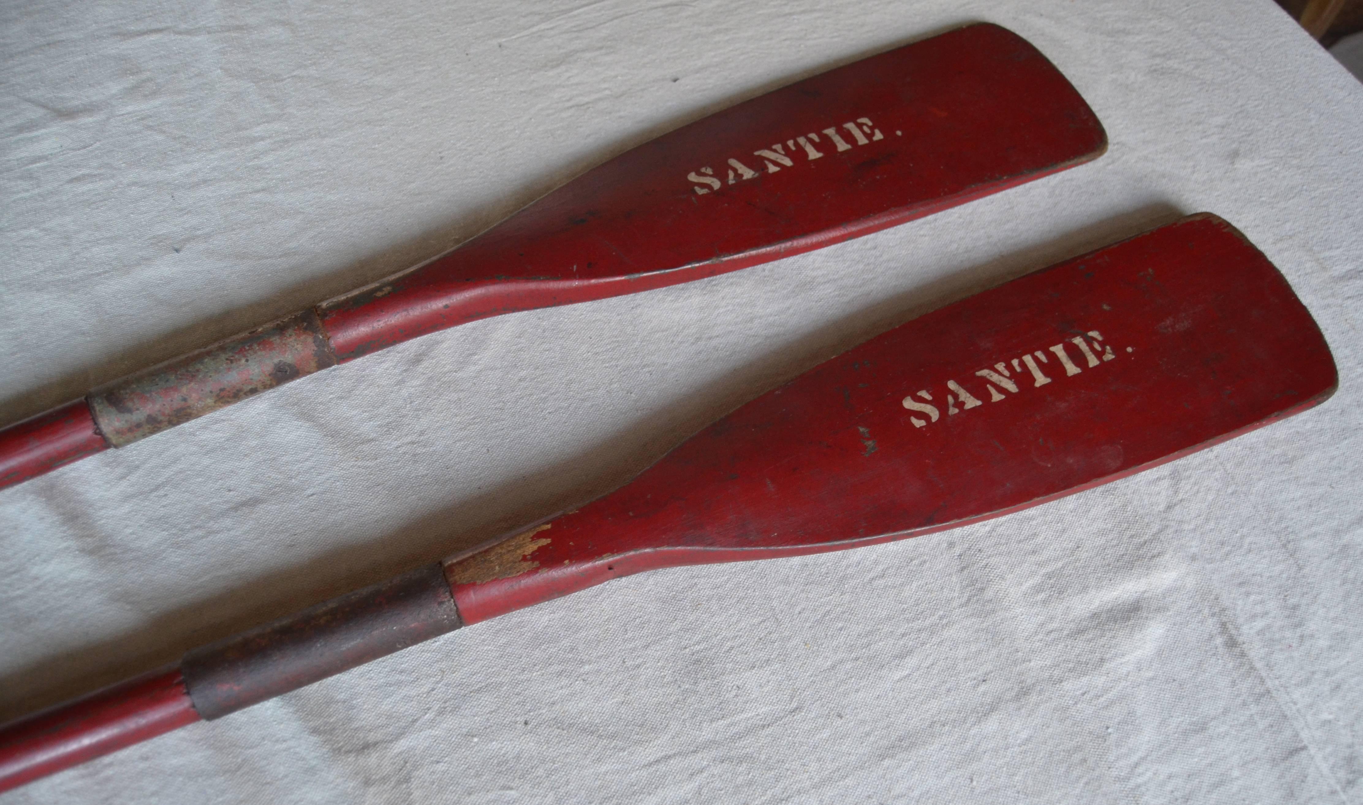 Painted Canoe Paddles with Iron Grips In Good Condition For Sale In North Egremont, MA